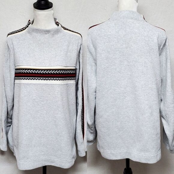 RETRO 90s/Y2K Catalina Gray Fleece Aztec Print Knit Striped Mock Neck Sweater - Picture 1 of 12